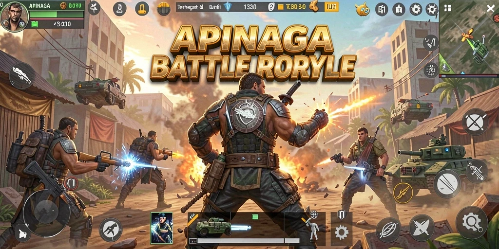 Tampilan gameplay APINAGA dengan aksi seru di medan pertempuran.
