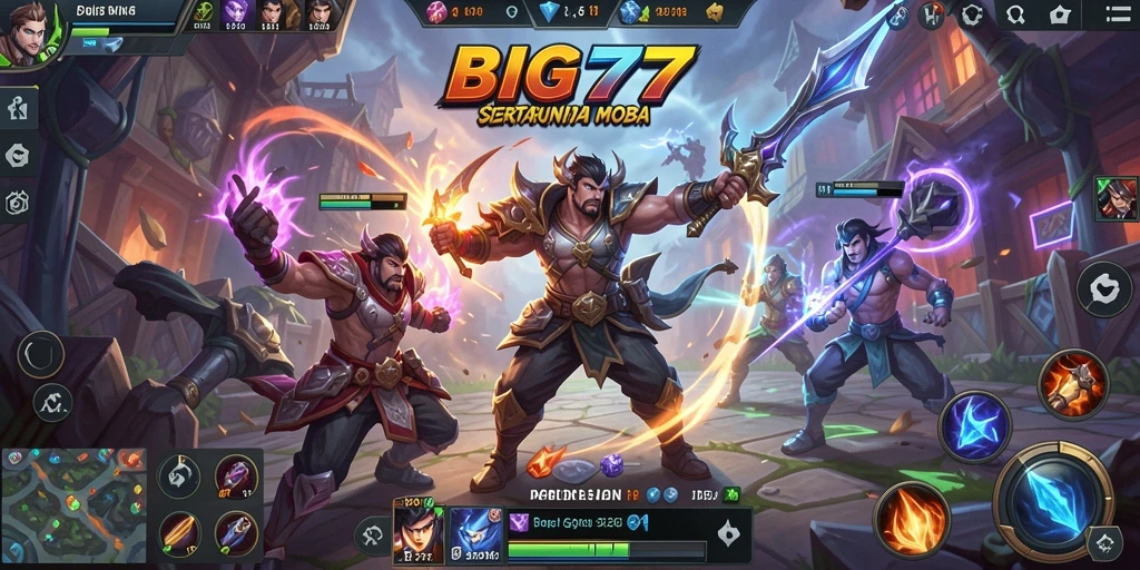Tampilan gameplay intens dari BIG77 yang menampilkan aksi MOBA seru.