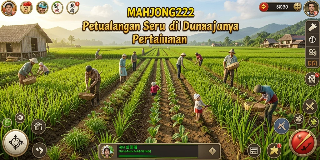 Screenshot dari gameplay seru di MAHJONG222 dengan pertanian yang subur.