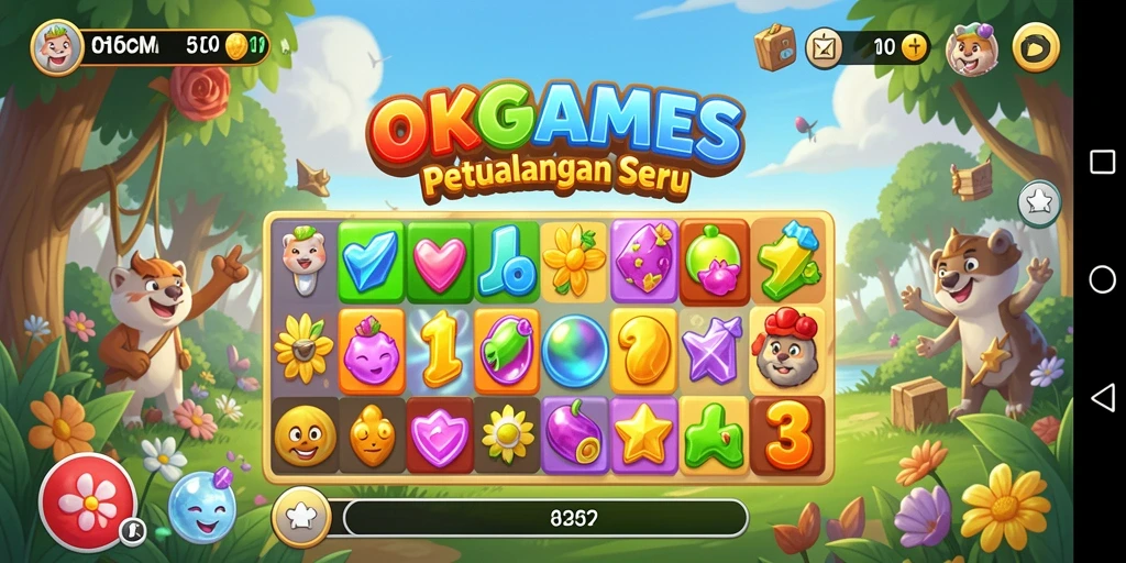 Gameplay seru OKGAMES di layar dengan tantangan Match-3.