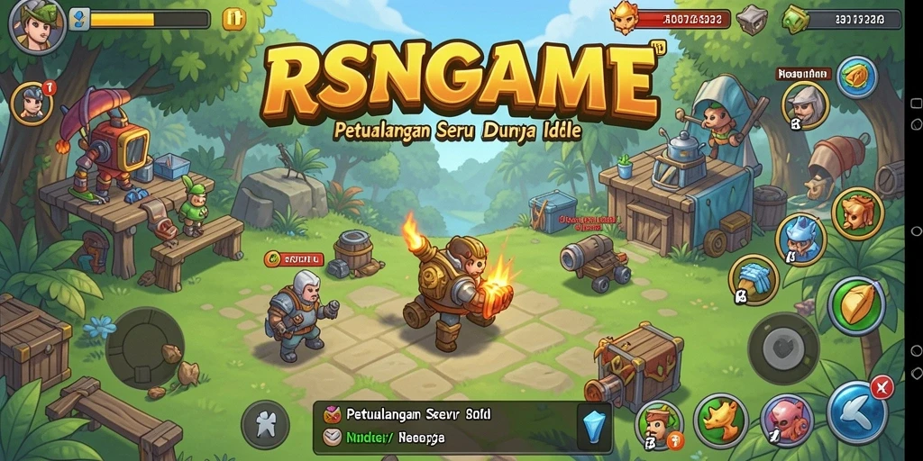Screenshot menunjukkan karakter RSNGAME dalam aksi gameplay Idle yang seru.