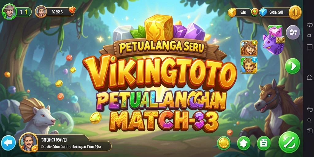 Screenshot gameplay VIKINGTOTO menunjukkan aksi mencocokkan balok berwarna.
